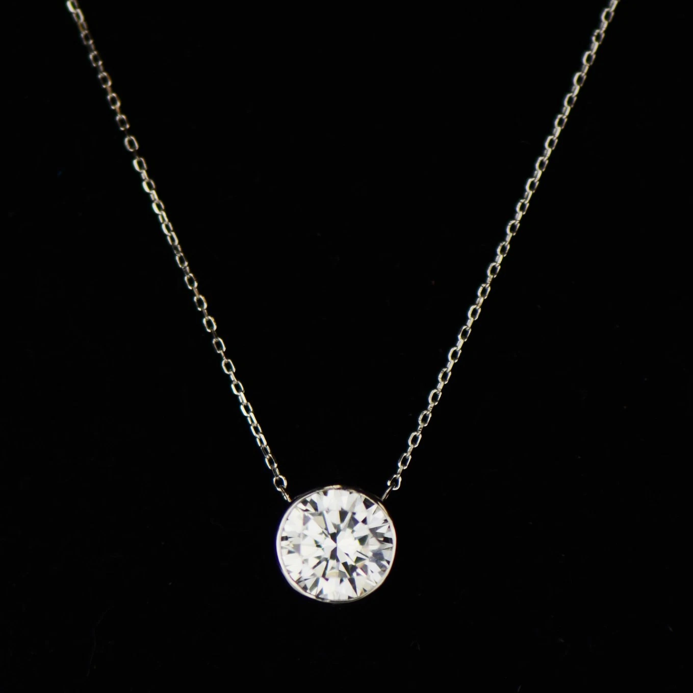 2ct Round Solitaire Pendant Necklace Bezel Set Chain 14K Yellow/White/Rose Gold