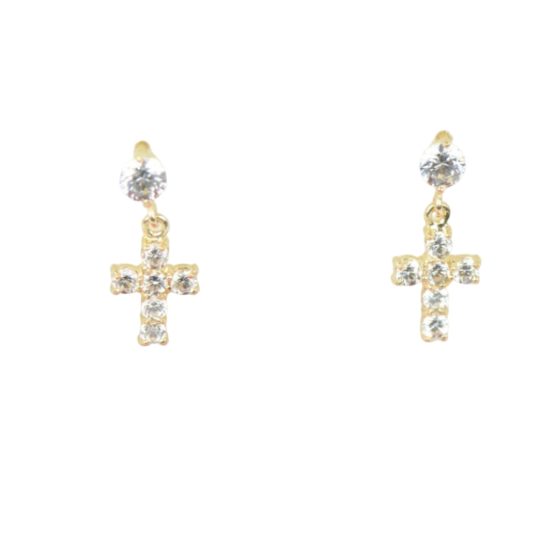 14K Cubic Zirconia CZ Cross Dangle Earrings