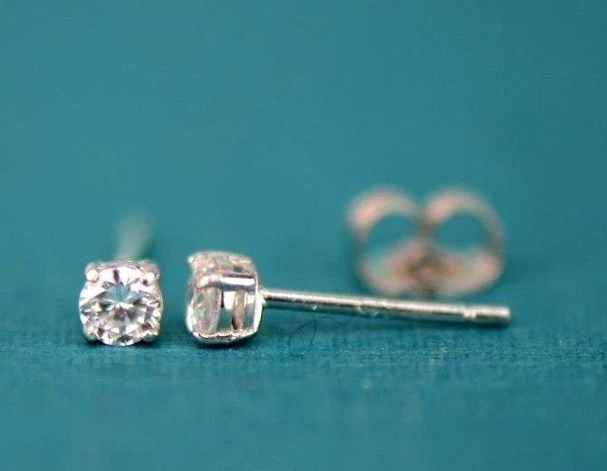 14k Heavy Basket White Gold Round AAA Quality CZ Stud with push back