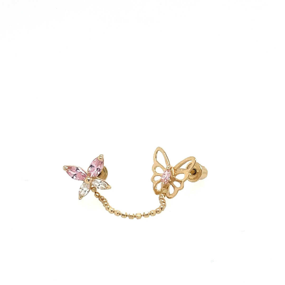 14k Yellow Gold CZ Butterfly Screwback Earrings