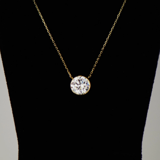 2ct Round Solitaire Pendant Necklace Bezel Set Chain 14K Yellow/White/Rose Gold