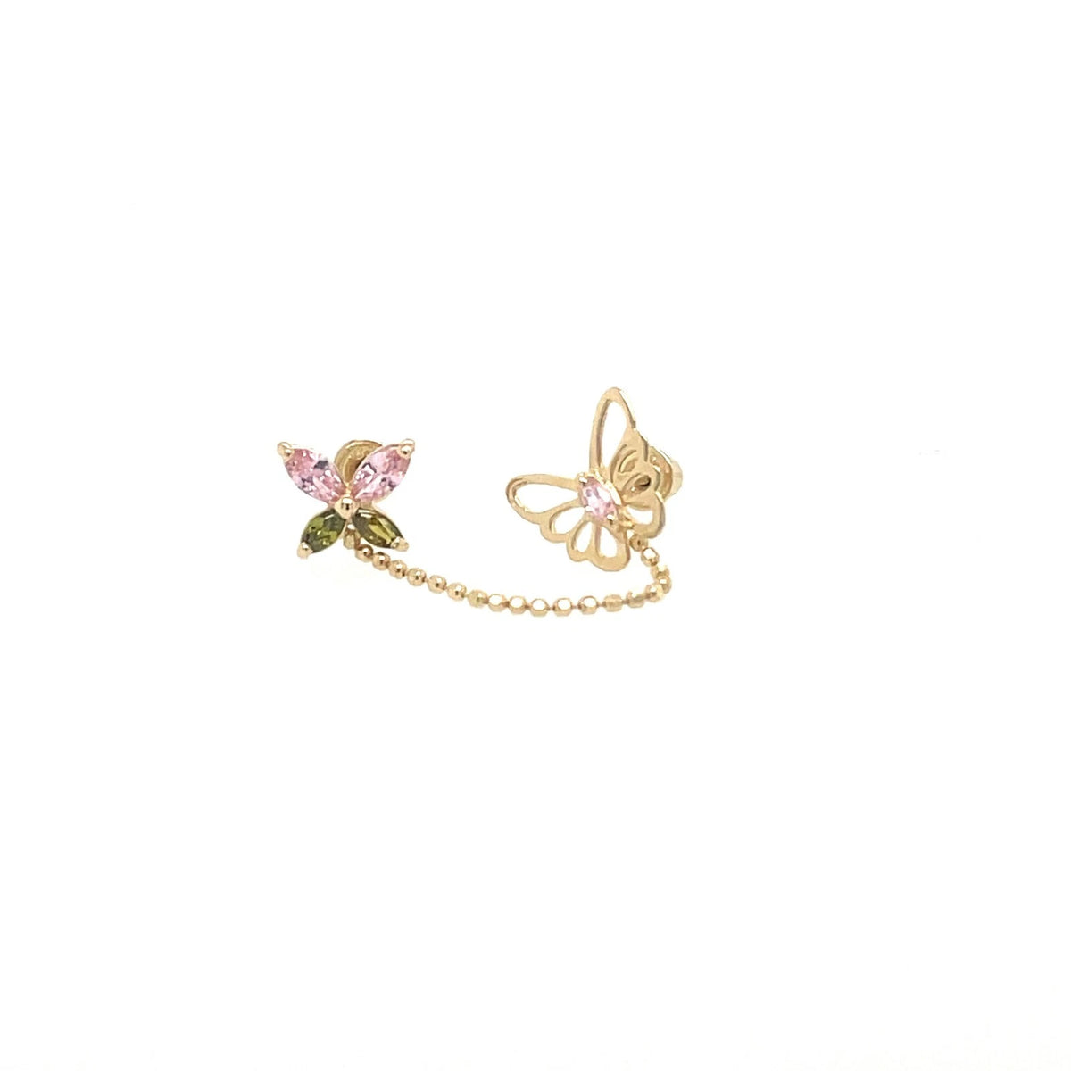 14k Yellow Gold CZ Butterfly Screwback Earrings