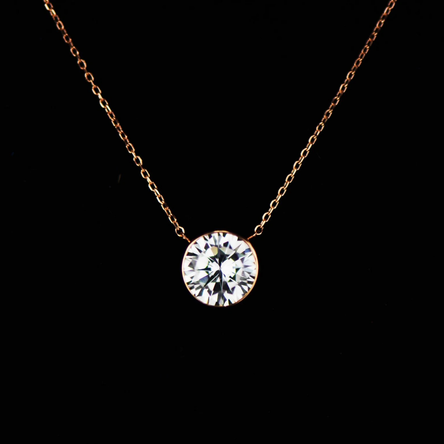 2ct Round Solitaire Pendant Necklace Bezel Set Chain 14K Yellow/White/Rose Gold