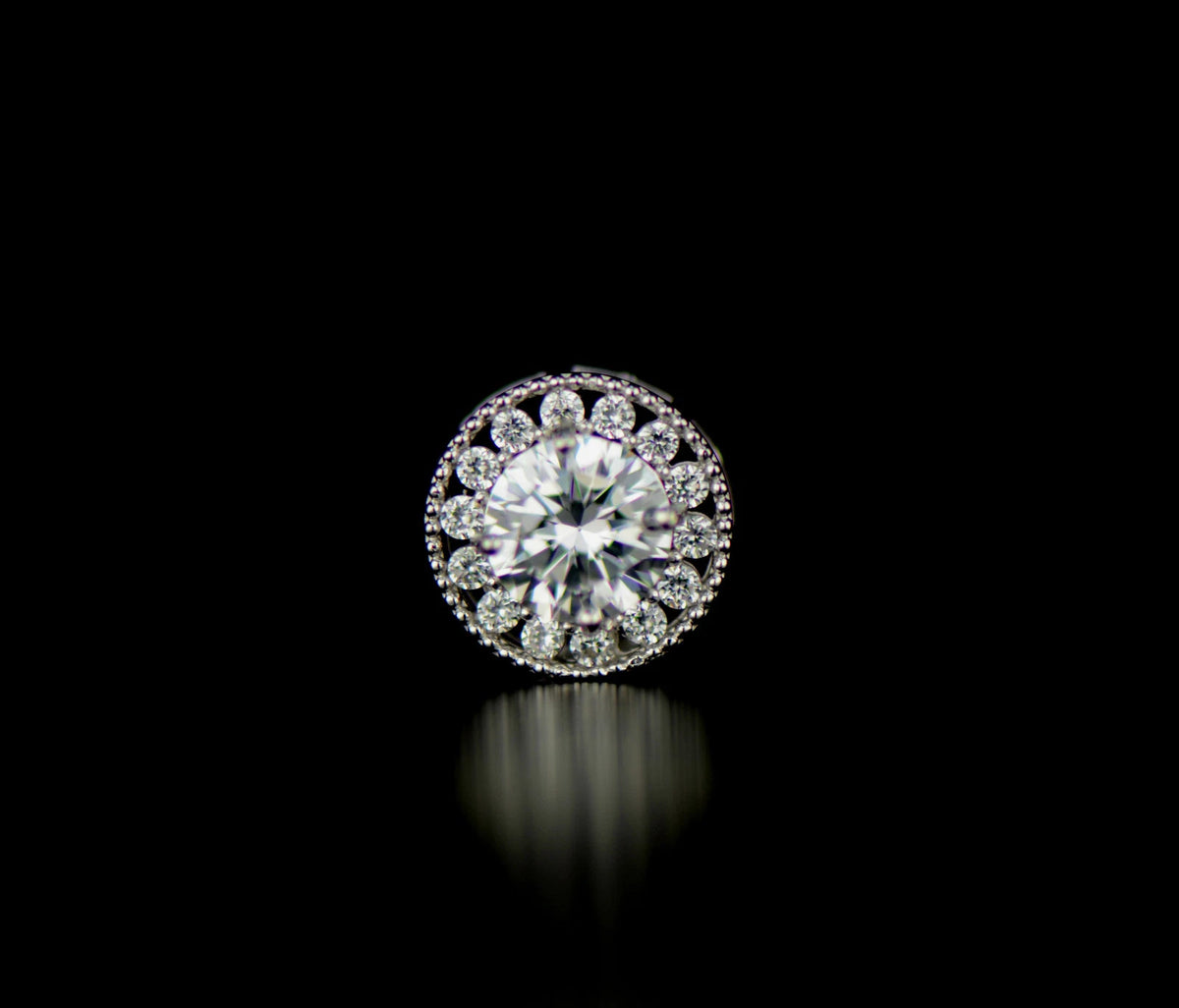 14k White Gold Halo Round Pendant