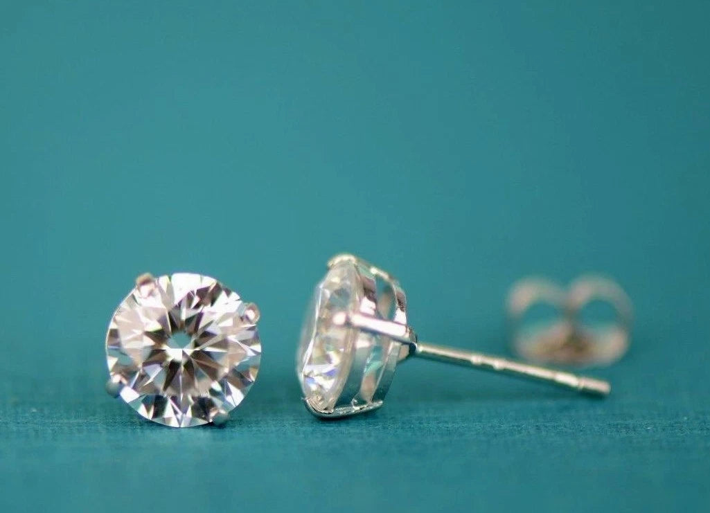14k Heavy Basket White Gold Round AAA Quality CZ Stud with push back