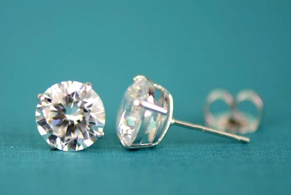 14k Heavy Basket White Gold Round AAA Quality CZ Stud with push back