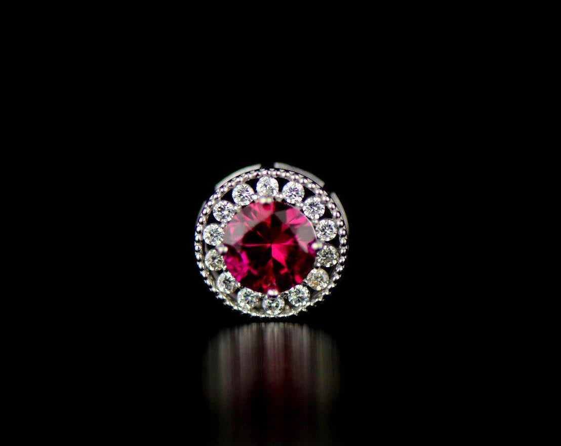 14k White Gold Halo Round Pendant