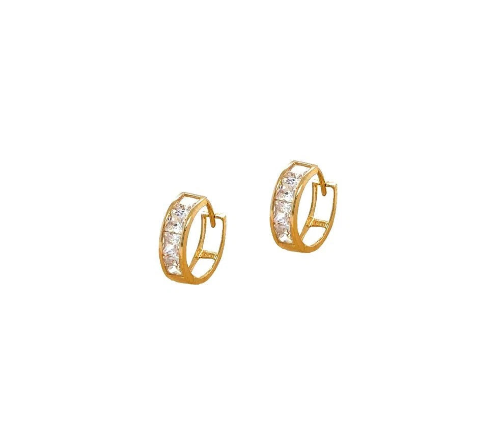 14K Yellow Gold Princess Cut Huggie Hoop Earrings
