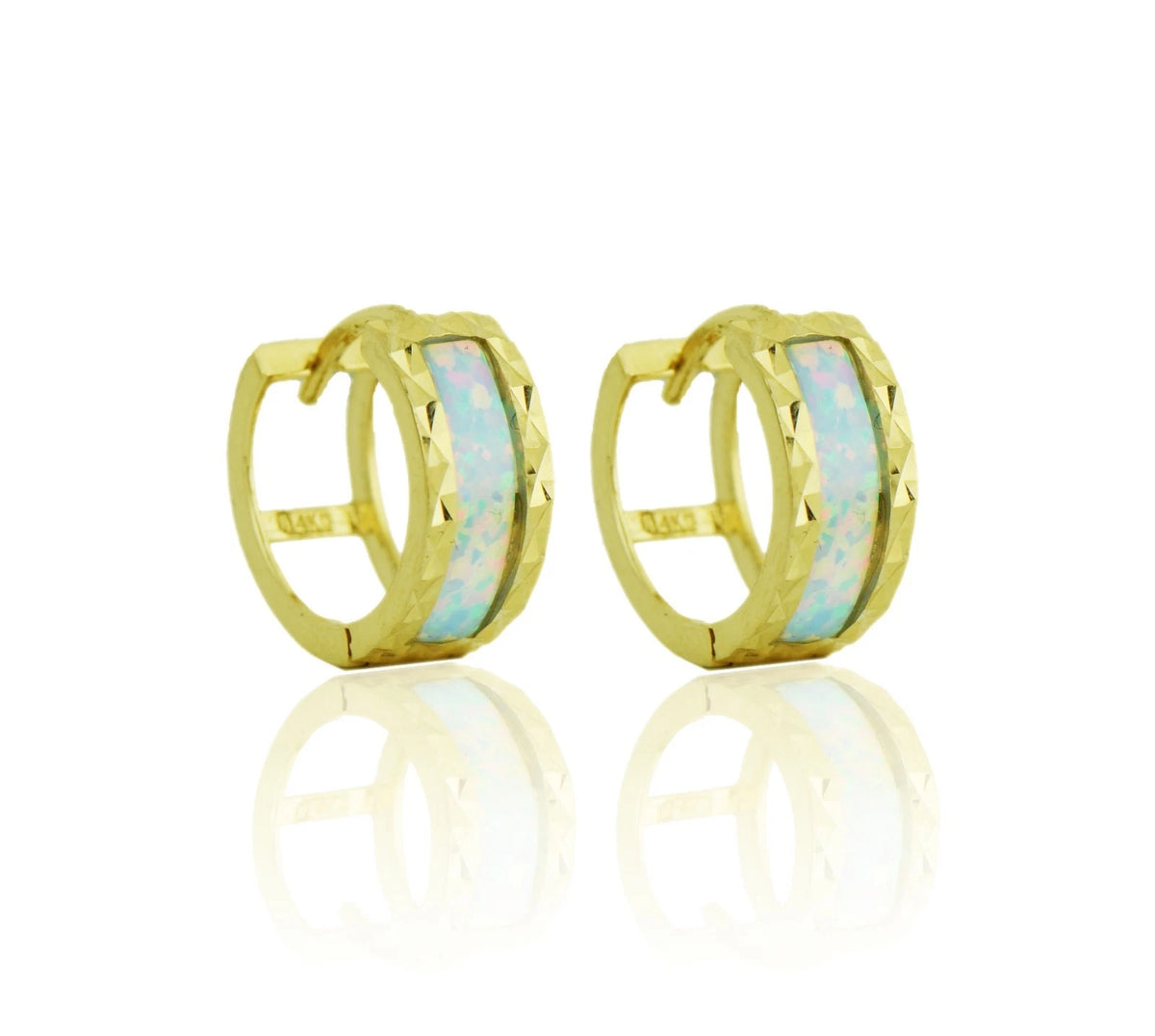 14k Yellow Gold Opal Huggie Hoop Earrings