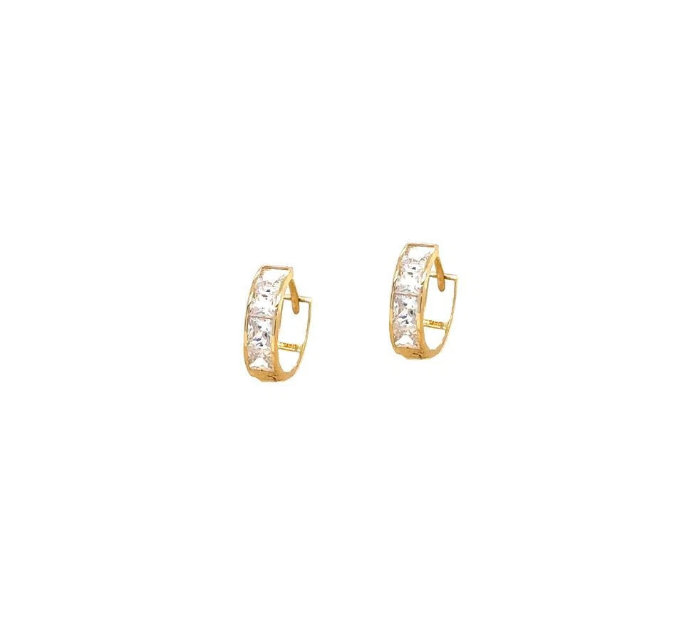 14K Yellow Gold Princess Cut Huggie Hoop Earrings