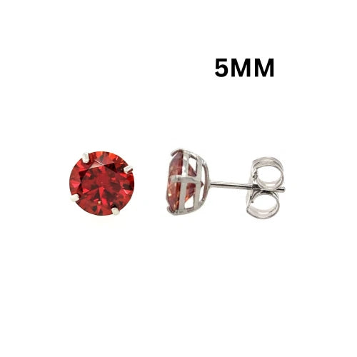 14K Gold GRA Certified D-VVS1 Round Garnet Moissanite PushBack Studs Earrings