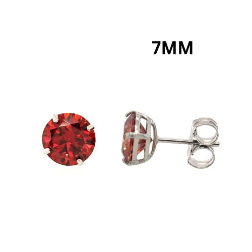 14K Gold GRA Certified D-VVS1 Round Garnet Moissanite PushBack Studs Earrings