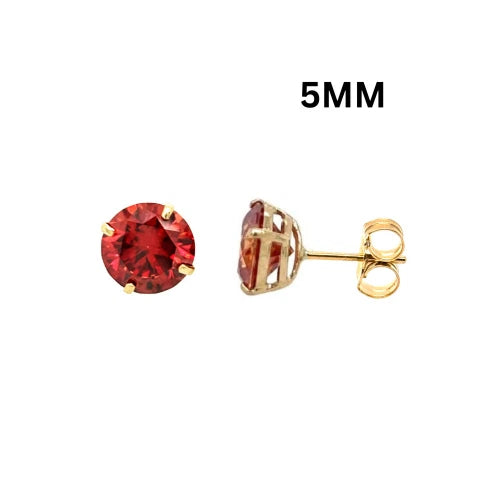14K Gold GRA Certified D-VVS1 Round Garnet Moissanite PushBack Studs Earrings