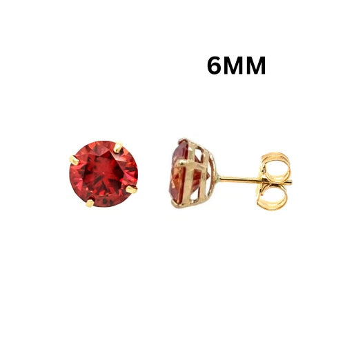 14K Gold GRA Certified D-VVS1 Round Garnet Moissanite PushBack Studs Earrings