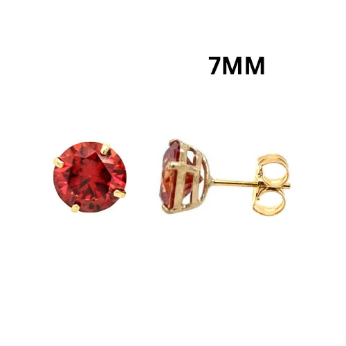 14K Gold GRA Certified D-VVS1 Round Garnet Moissanite PushBack Studs Earrings