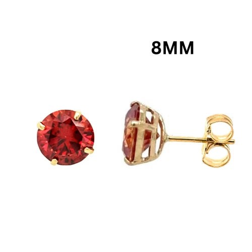 14K Gold GRA Certified D-VVS1 Round Garnet Moissanite PushBack Studs Earrings