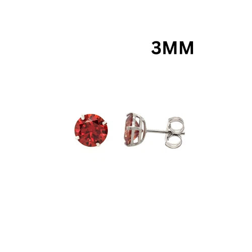 14K Gold GRA Certified D-VVS1 Round Garnet Moissanite PushBack Studs Earrings