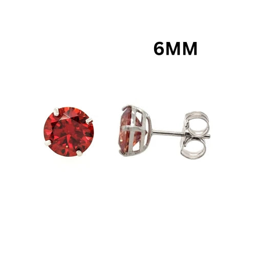 14K Gold GRA Certified D-VVS1 Round Garnet Moissanite PushBack Studs Earrings