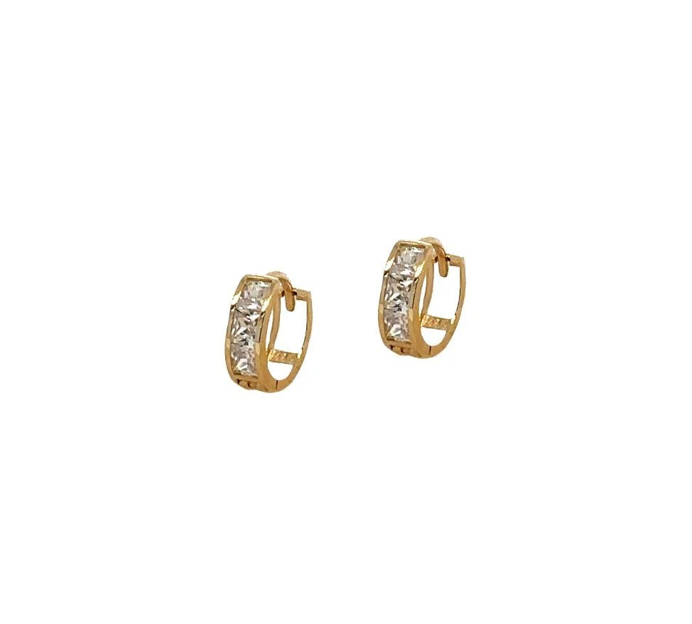 14K Yellow Gold Princess Cut Huggie Hoop Earrings