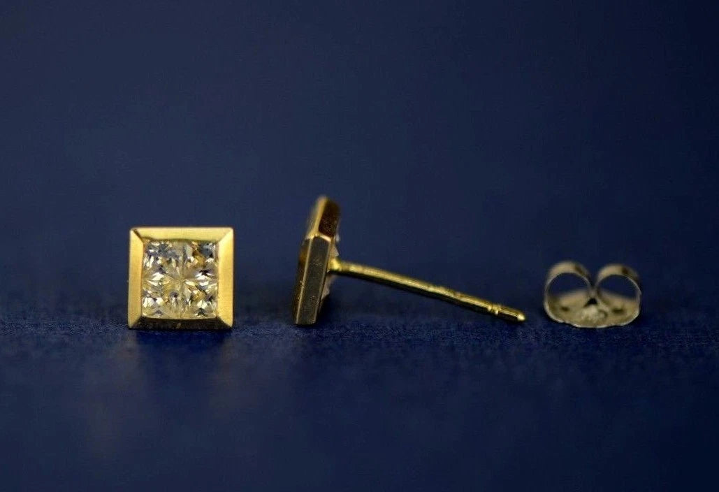 14K Yellow or White Gold Fancy Square CZ Stud Earring
