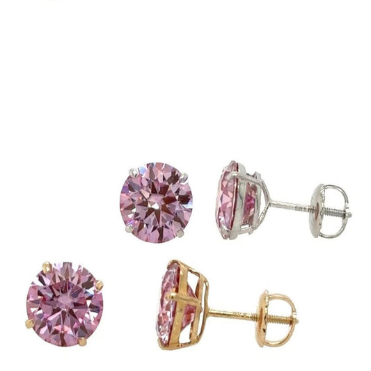 14K Gold GRA Certified D-VVS1 Round Pink Moissanite Screw Back Studs Earrings