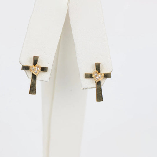 14K Yellow or White Gold Heart CZ Cross