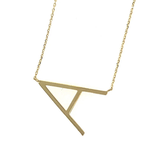 14k Yellow Gold Sideway Initial Letter Necklace Pendant