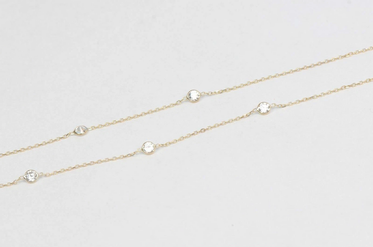 14k Gold Cubic Zirconia CZ by the yard 16'' up to 42" Necklace