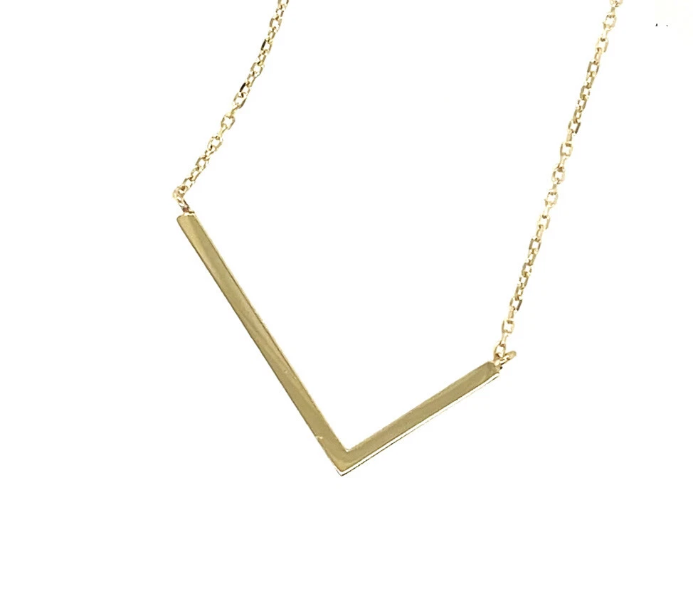 14k Yellow Gold Sideway Initial Letter Necklace Pendant