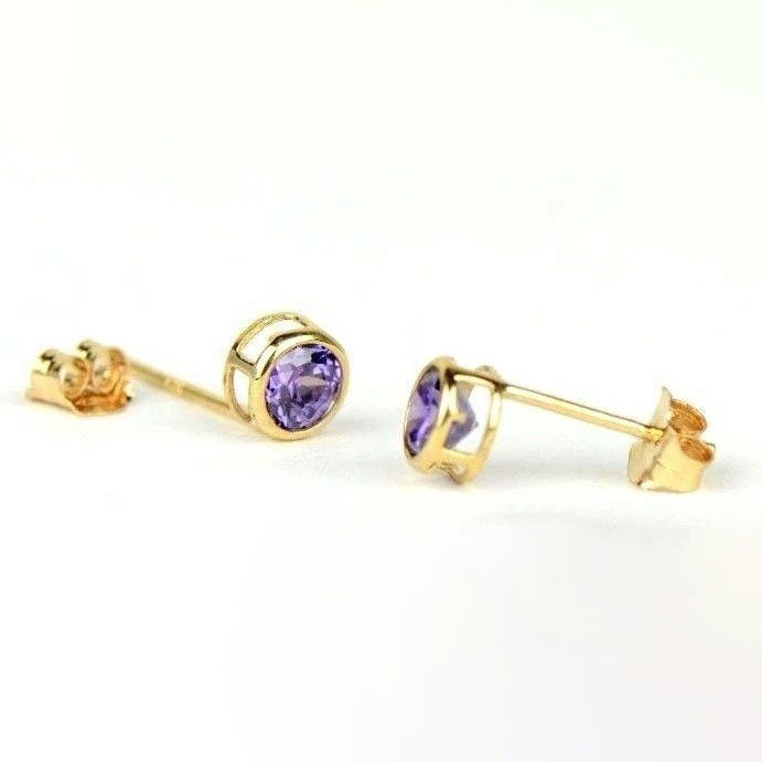 14K Round Bezel Set 4mm Yellow Gold Birthstone Earrings