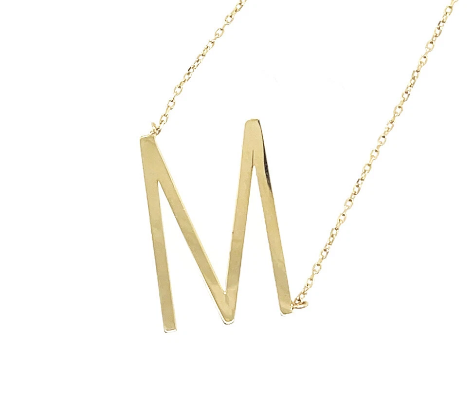 14k Yellow Gold Sideway Initial Letter Necklace Pendant