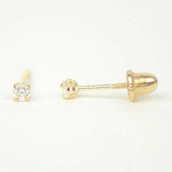 CZ Stud Earring Round cut in 14k yellow gold Screw back