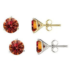14KGold GRACertifiedD-VVS1 Watermelon Red Moissanite Push Back Stud Earrings