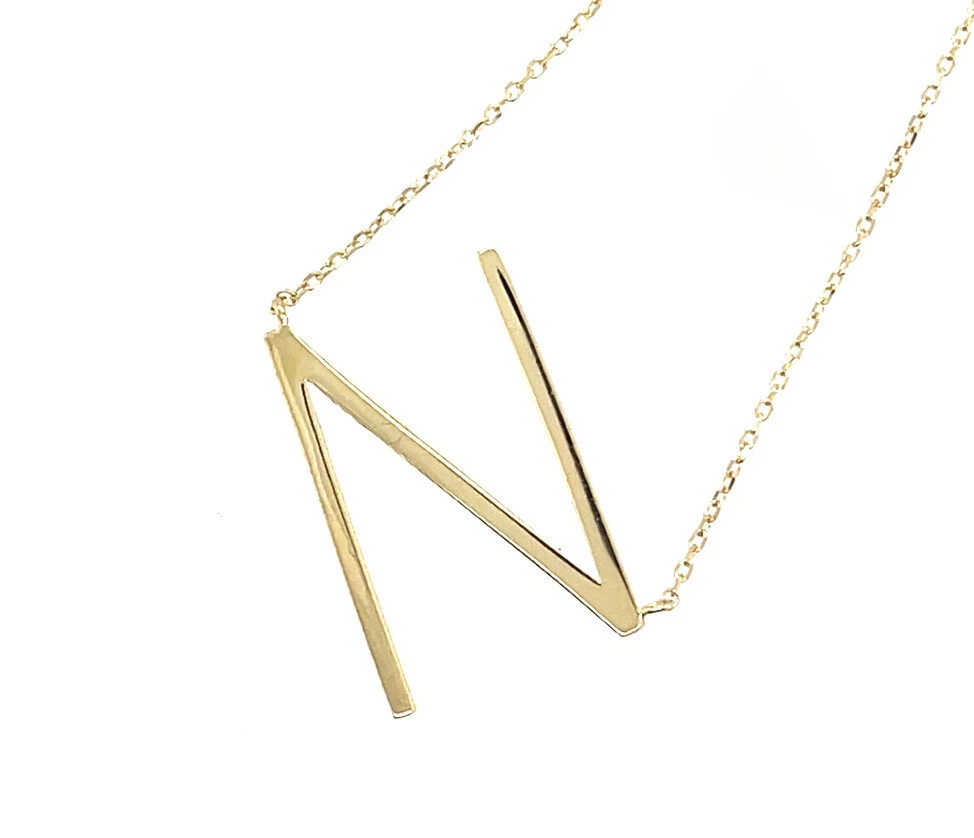 14k Yellow Gold Sideway Initial Letter Necklace Pendant