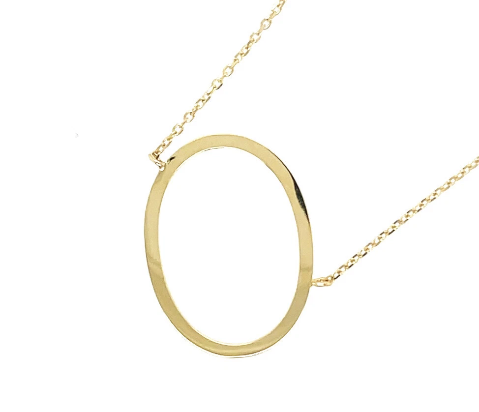 14k Yellow Gold Sideway Initial Letter Necklace Pendant