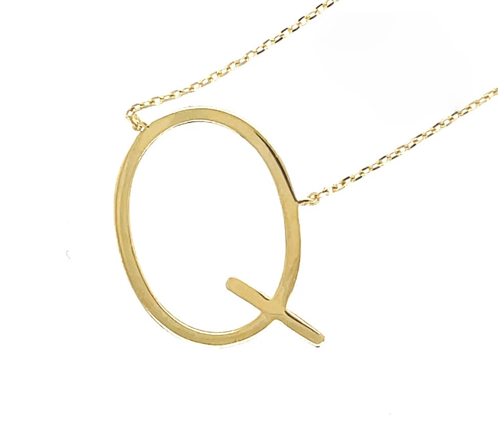 14k Yellow Gold Sideway Initial Letter Necklace Pendant