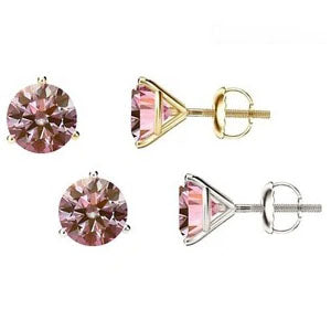 14K Gold GRA CertifiedD-VVS1 Pink Moissanite Martini ScrewBack Stud Earrings