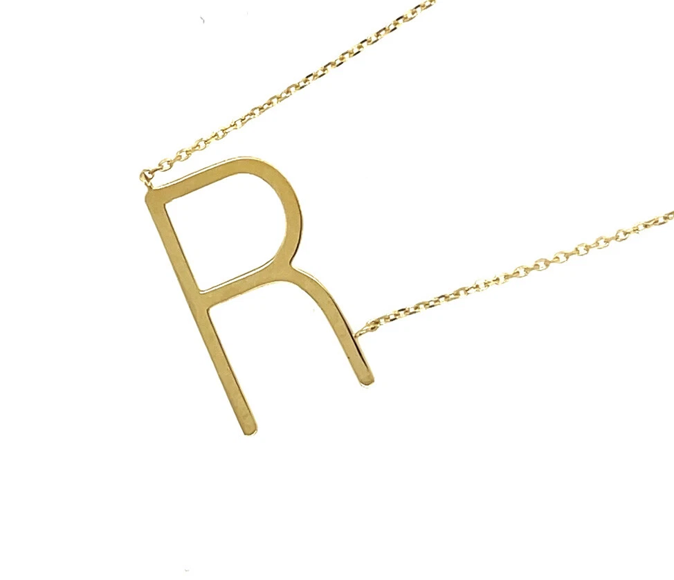 14k Yellow Gold Sideway Initial Letter Necklace Pendant