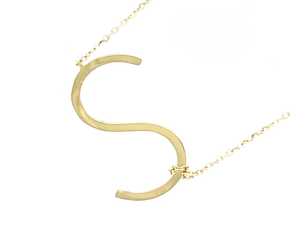 14k Yellow Gold Sideway Initial Letter Necklace Pendant