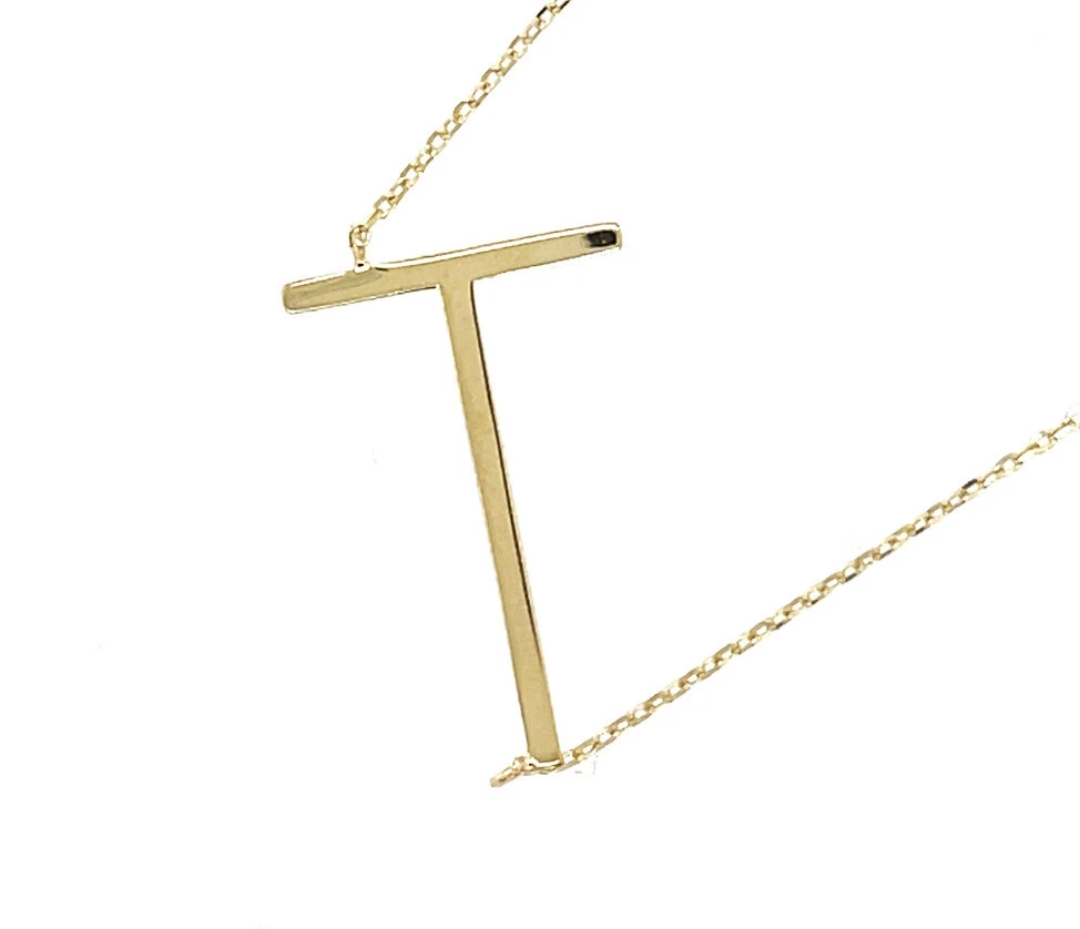 14k Yellow Gold Sideway Initial Letter Necklace Pendant