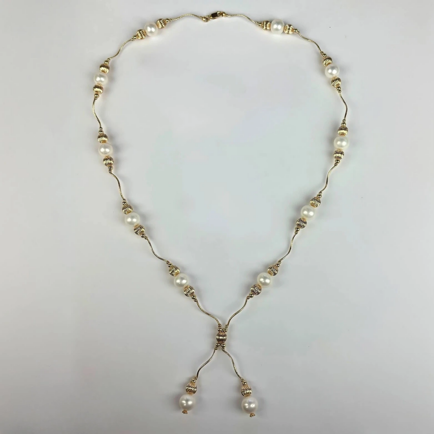 14K Yellow Gold Genuine White Pearls Necklace for Women Elegant Jewelry Gift