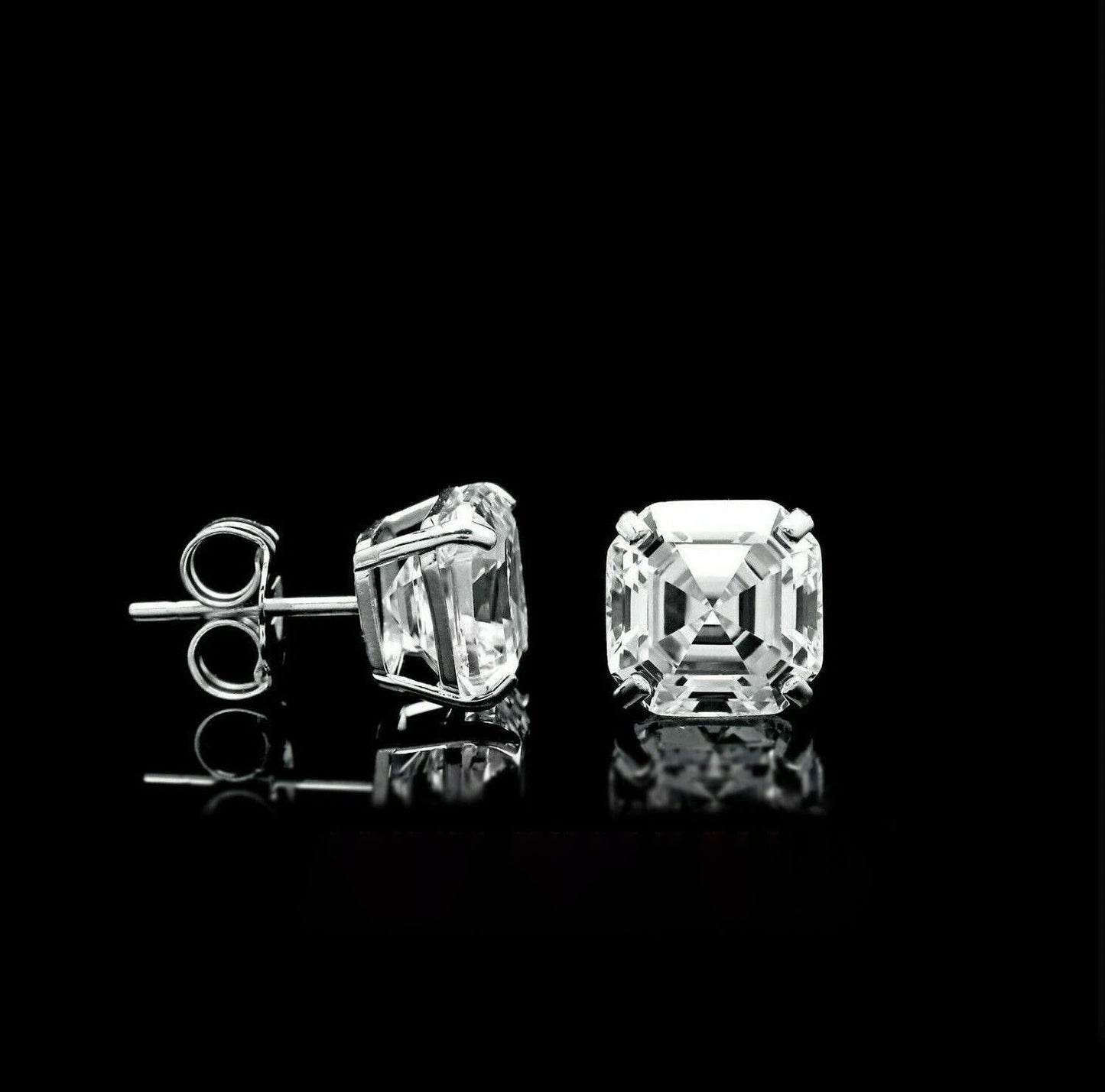 14K Gold GRA Certified D-VVS1 Asscher Moissanite Push Back Studs Earrings