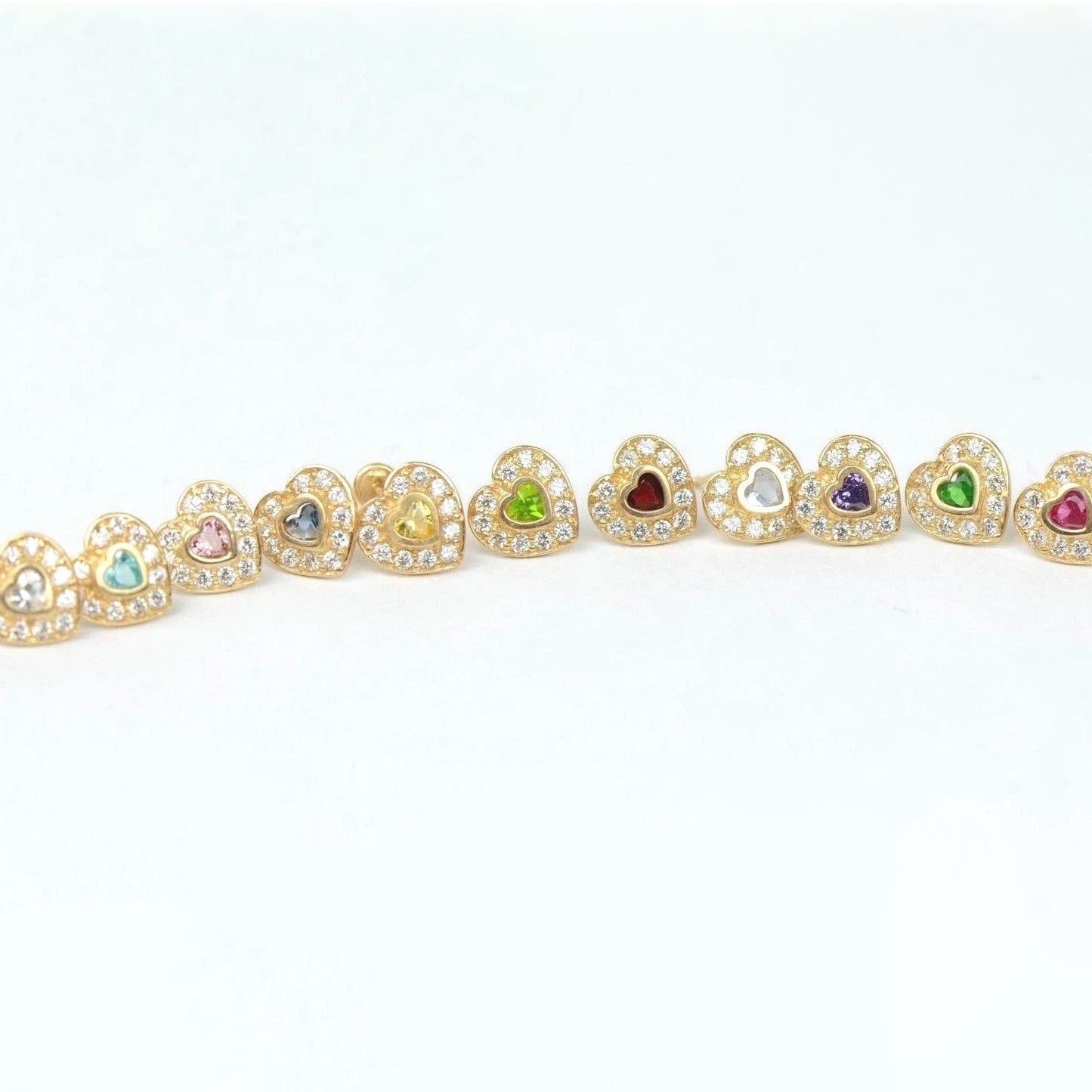 14K Yellow Gold Birthstone Heart with CZ Stud Earrings Screw Back