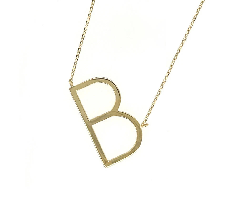 14k Yellow Gold Sideway Initial Letter Necklace Pendant