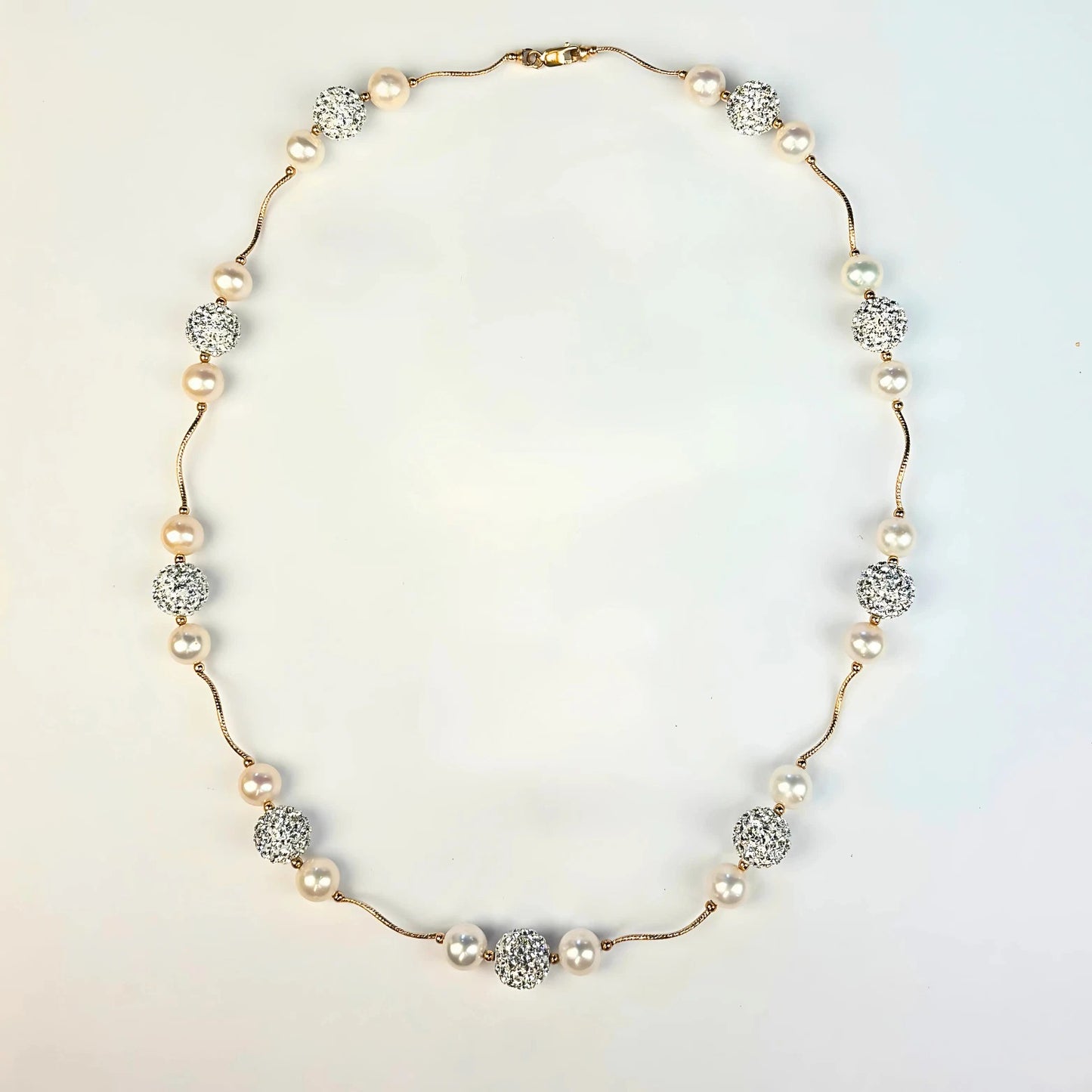 14K Yellow Gold Freshwater Pearl Necklace with Czech Crystal for Women