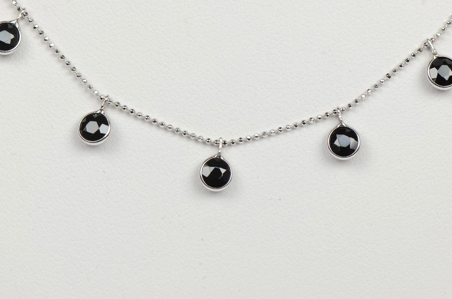 14K White Gold Necklace By The Yard With Round Shaped Black CZ 18" Cleopatra