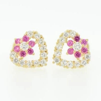14K Yellow Gold Stud Heart Shape CZ Stud Earrings