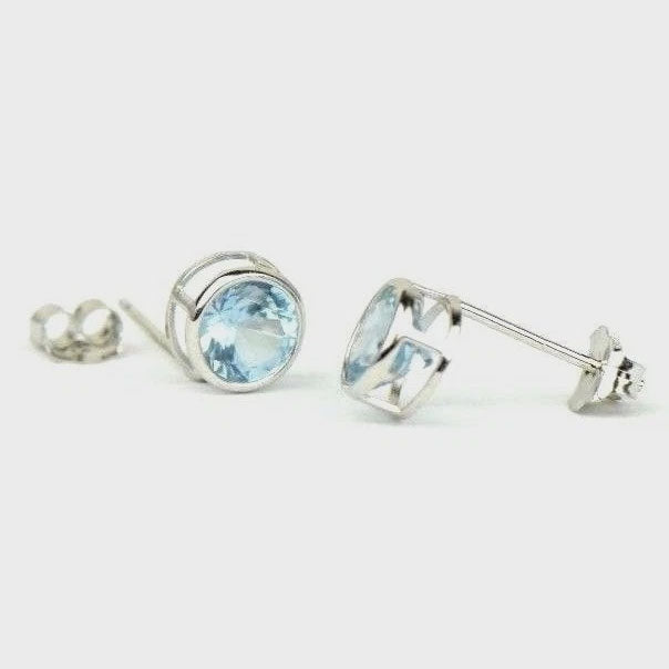 14K Round Bezel3mm Set White Gold Birthstone Earrings