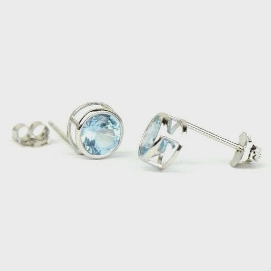 14K Round Bezel3mm Set White Gold Birthstone Earrings