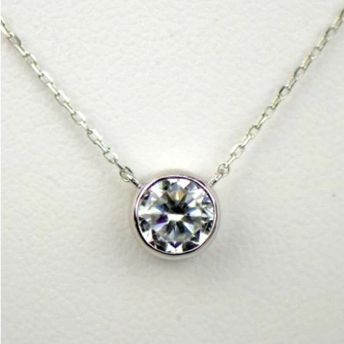 1ct Round Solitaire Pendant Necklace Bezel Set Chain 14K White or Yellow Gold